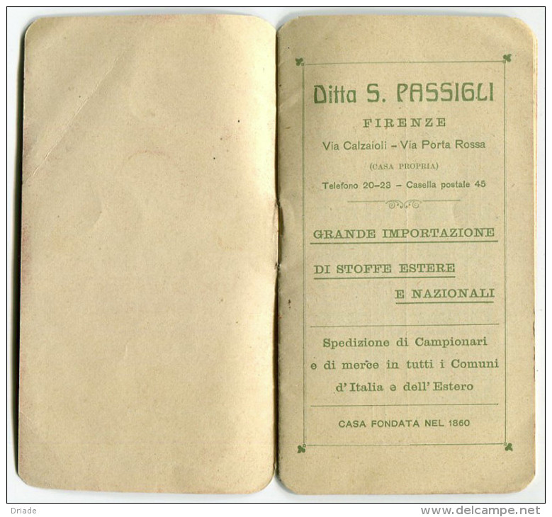 CALENDARIETTO DITTA S. PASSIGLI FIRENZE STOFFE PER UOMO E SIGNORA ANNO 1909 - Kleinformat : 1901-20