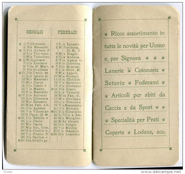 CALENDARIETTO DITTA S. PASSIGLI FIRENZE STOFFE PER UOMO E SIGNORA ANNO 1909 - Kleinformat : 1901-20