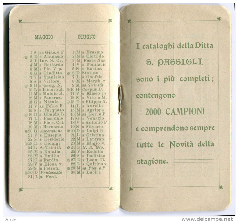 CALENDARIETTO DITTA S. PASSIGLI FIRENZE STOFFE PER UOMO E SIGNORA ANNO 1909 - Formato Piccolo : 1901-20