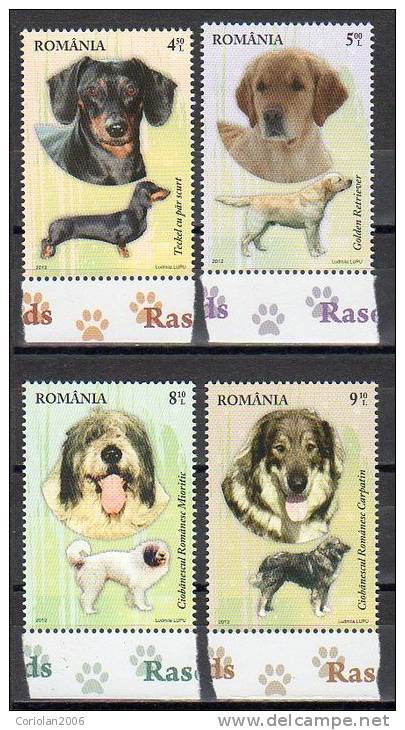 Romania 2012 - Dog Breeds - 4 Val - Nuovi