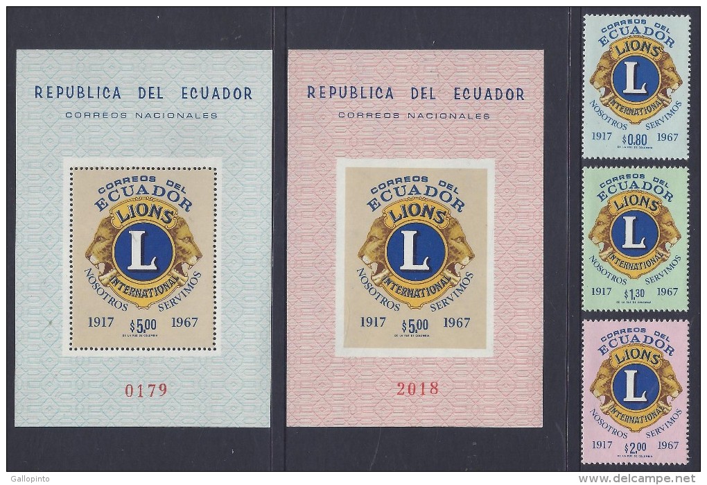 ECUADOR LIONS INTERNATIONAL SET Of 3v + 2 S/S PERF IMPERF MNH 1967 - Rotary Club