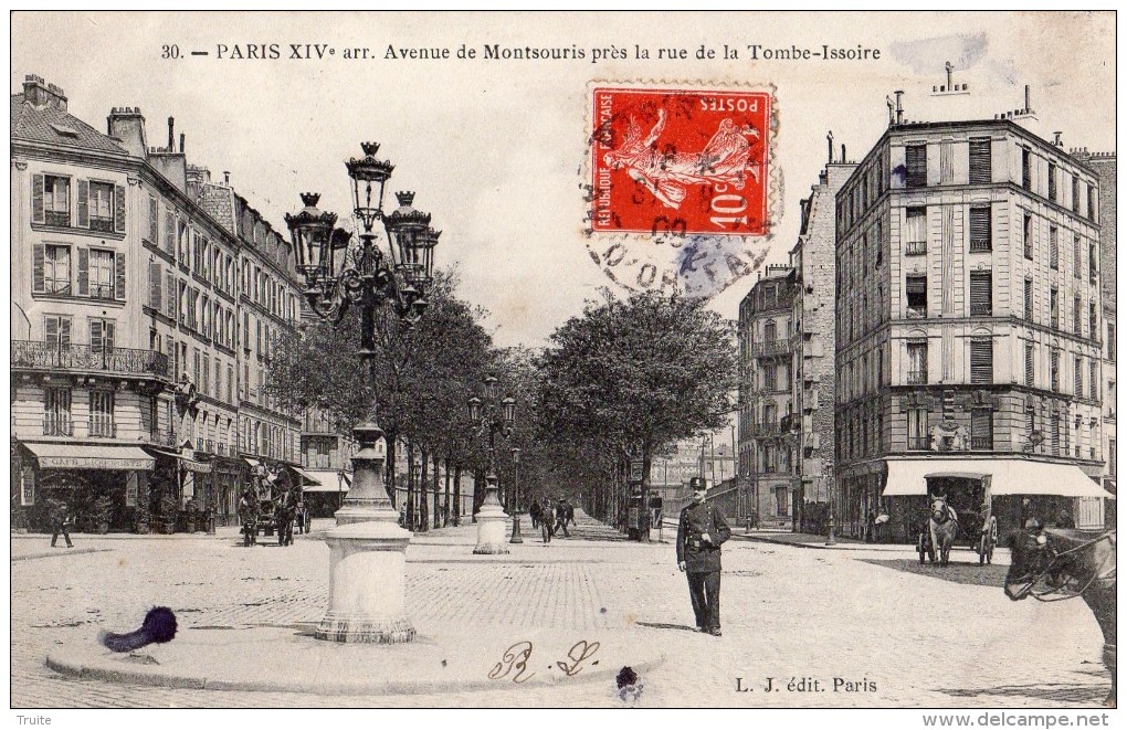 PARIS AVENUE DE MONTSOURIS PRES DE LA RUE DE LA TOMBE-ISSOIRE ANIMEE 1909 - Arrondissement: 14