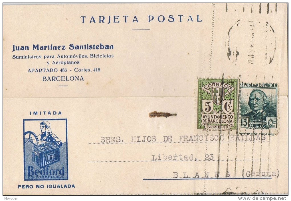 10620. Tarjeta Privada Comercial BARCELONA 1935. Recargo Exposicion - Barcelona