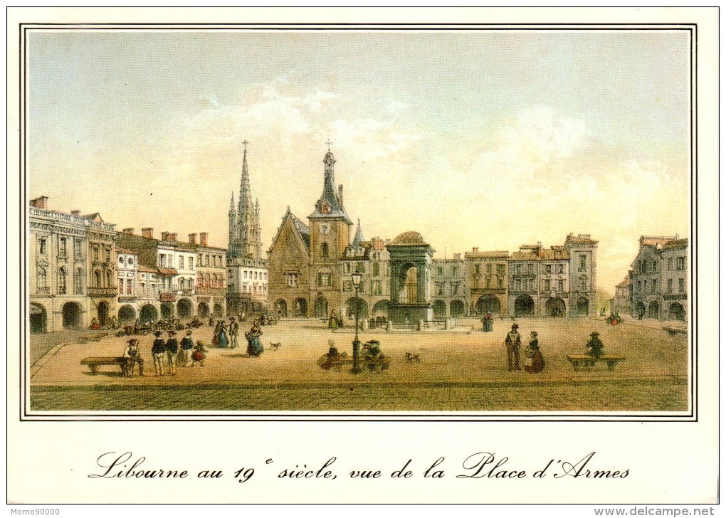 LIBOURNE : Vue De La Place D'Armes Avec L'Hôtel De Ville Et L'Eglise (Vieilles Gravures Du 18e Siècle) - Libourne