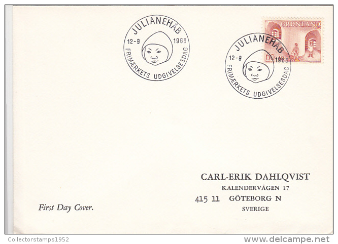 4351- THULE PEOPLE, QAQORTOQ VILLAGE, COVER FDC, 1968, GREENLAND - Thulé