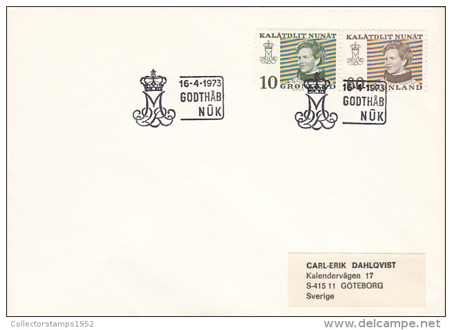 4353- QUEEN MARGRETHE 2ND, NUUK CAPITAL CITY, STAMP AND SPECIAL POSTMARK ON COVER, 1973, GREENLAND - Covers & Documents