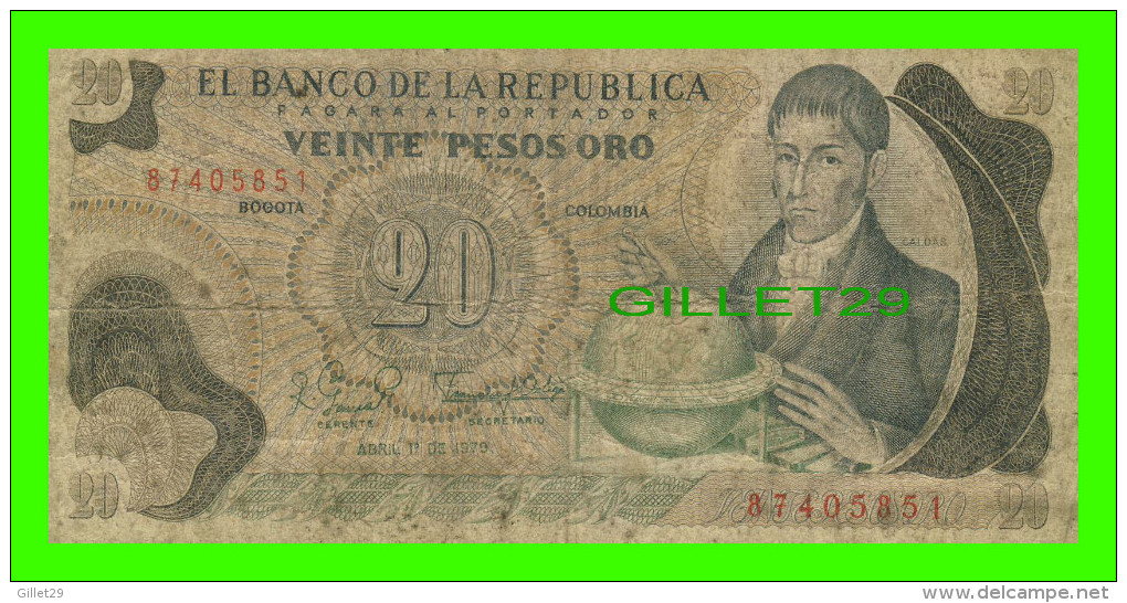 BILLETS DE BAGOTA, COLOMBIA - VEINTE PESOS ORO - No 87405851, 1979 - - Colombie