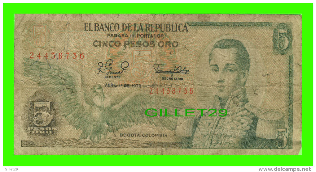 BILLETS DE BAGOTA, COLOMBIA - CINCO PESOS ORO - No 24438736, 1979 - - Kolumbien