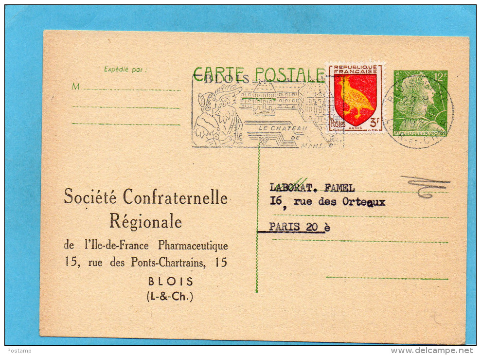 Carte-commerciale-Sté Confra   Régionale  Entier Marianne De Muller12frs Vert-a Voyagé En 1957+flamme - Cartes Postales Repiquages (avant 1995)