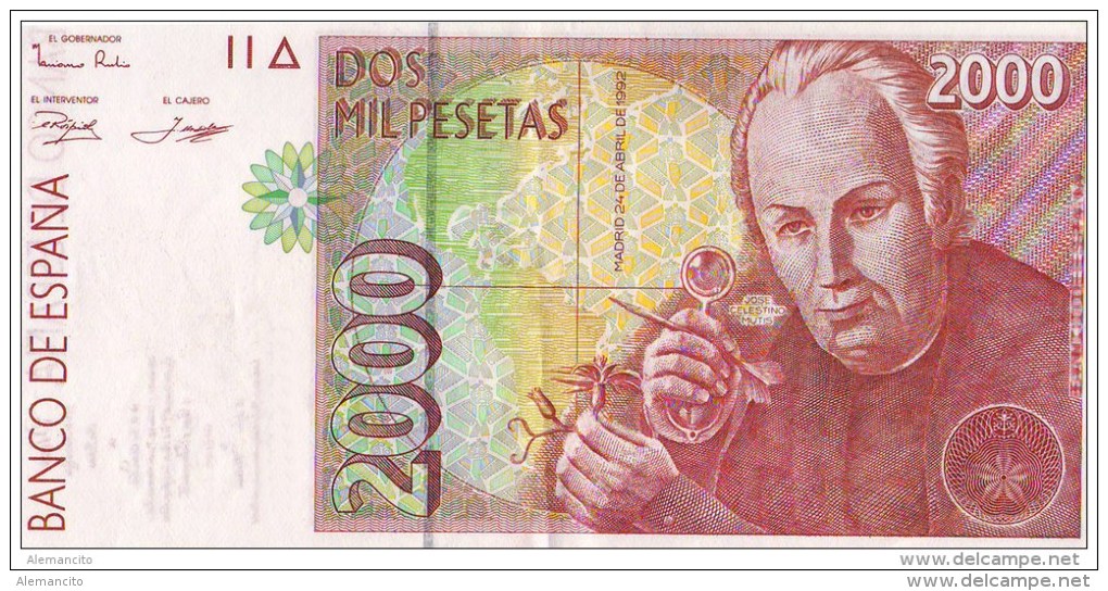 BILLETE 2000 PESETAS 1992- CELESTINO MUTIS - [ 4] 1975-… : Juan Carlos I