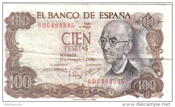 BILLETE 100 PESETAS 1970- MANUEL DE FALLAS - 100 Pesetas