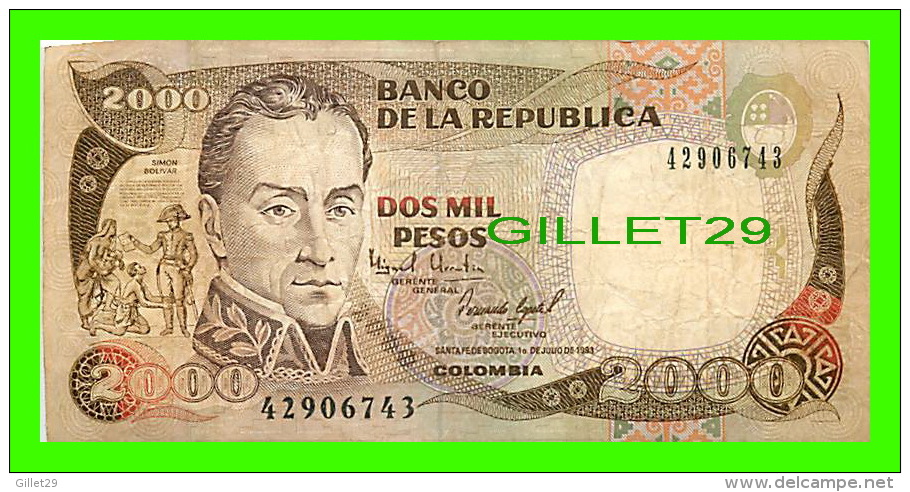 BILLETS DE LA COLOMBIE - BANCO DE LA REPUBLICA COLOMBIA - DOS MIL PESOS - No 42906743, 1983 - Colombie