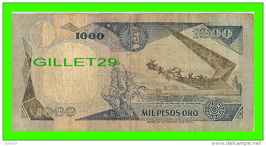 BILLETS DE LA COLOMBIE - BANCO DE LA REPUBLICA COLOMBIA -  MIL PESOS - No 38526230, 1993 - - Colombia