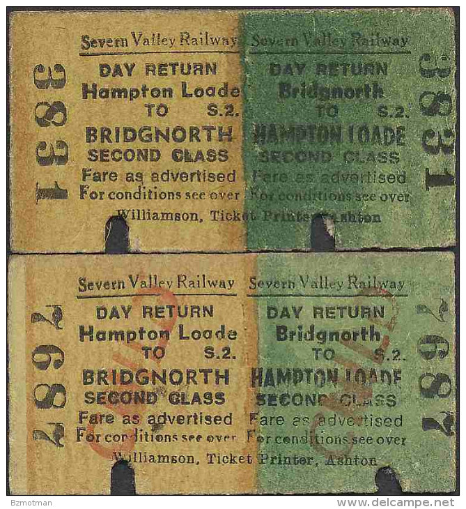 AR8 ENGLAND Severn Valley Railway 2 Tickets 1978? Bridgnorth - Hampton Loade - Europe