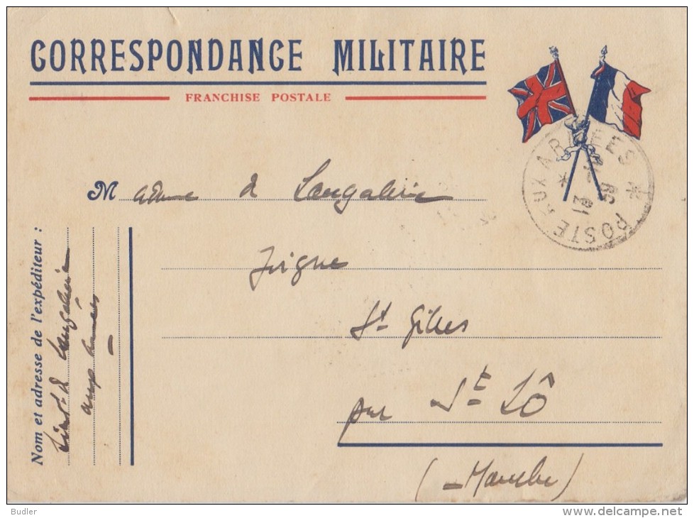 Correspondance Militaire : 1939 : VLAG,DRAPEAU,FLAG,FRANCE,ENGLAND, Oblitéré ## Poste Aux Armées – 13-10-39 ## - Lettres & Documents