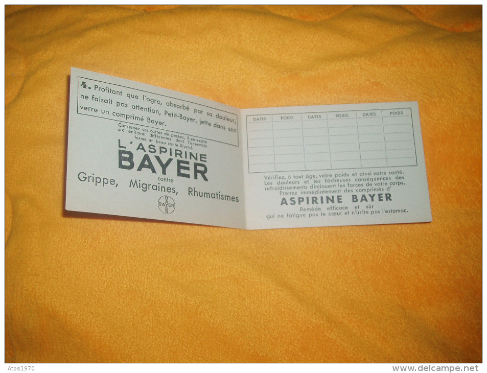 ANCIEN DEPLIANT PUBLICITAIRE L'ASPIRINE BAYER DATE ?. / AVEC TABLEAU DES POIDS ET DES TAILLES DES ADULTES. - Advertising