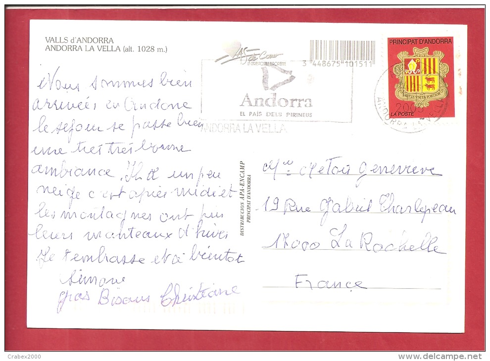 Y&T N°558  ANDORRE LA VIEILLE   Vers   FRANCE  Le    2005   2 SCANS - Cartas & Documentos