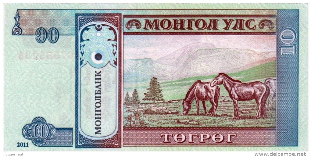 MONGOLIA 10 TUGRIK BANKNOTE 2011 PICK NO.62F UNCIRCULATED UNC - Mongolia