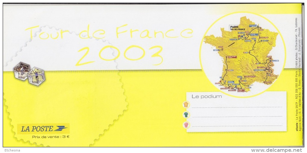 = Souvenir Philatélique 100 Ans Du Tour De France Prologue Paris 5.7.2003 N°3582 Arrivée Paris 27.7.2003 N° 3583 - Brieven En Documenten
