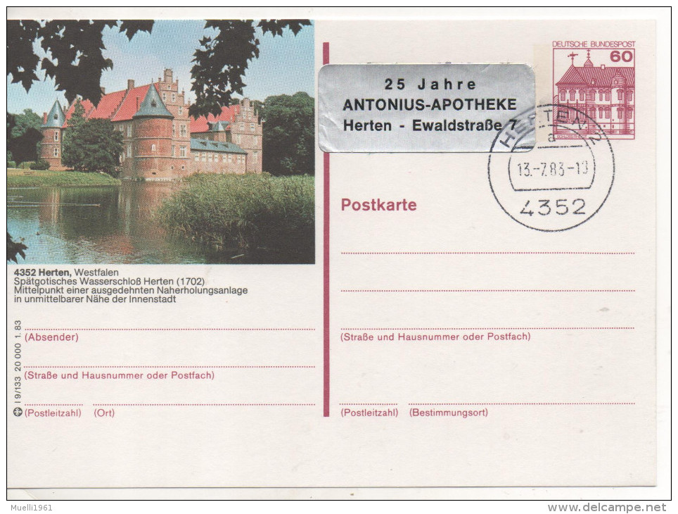 Nr. 2093,  Ganzsache Deutsche Bundespost, Herten - Cartoline Illustrate - Usati