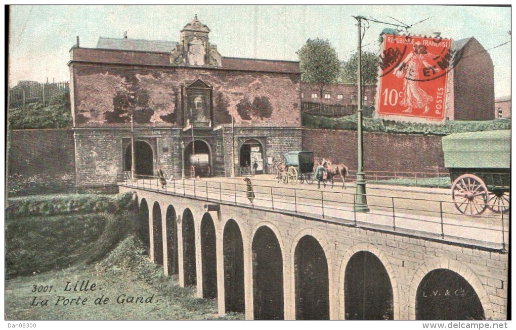 59 LILLE LA PORTE DE GAND ATTELAGE CIRCULEE 1912 - Lille
