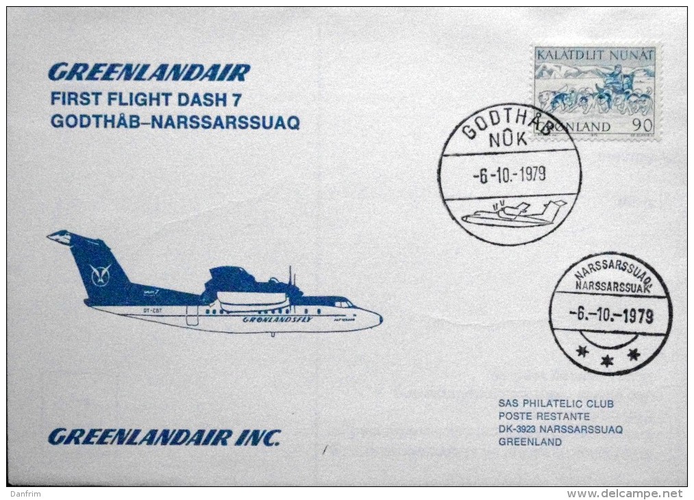 First  Greenlandair Flight By DASH-7 Godthåb-Narssarssuaq 6-10-1979 ( Lot 4326 ) - Covers & Documents