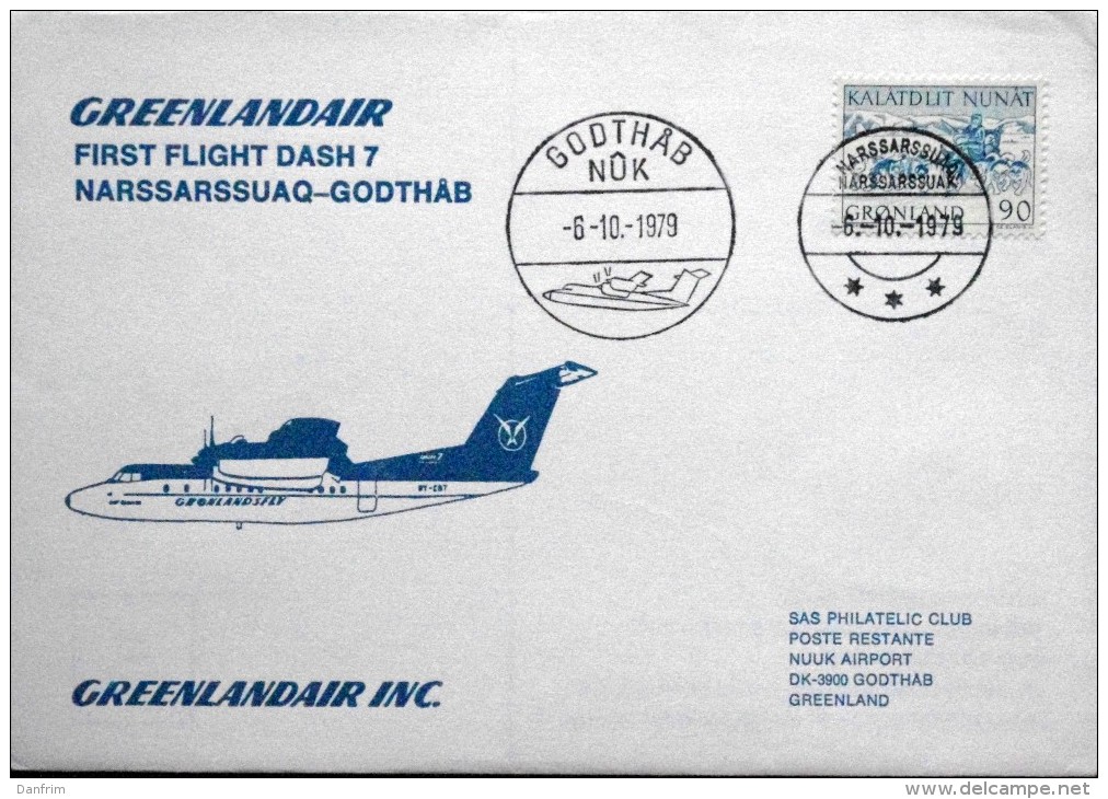 First  Greenlandair Flight By DASH-7 Narssarssuaq - Godthåb6-10-1979 ( Lot 4329 ) - Storia Postale