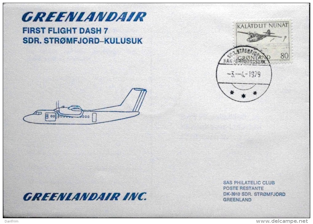 Greenlandair First Flight DASH 7 Sdr. Strømfjord -Kulusuk3-4-1979 ( Lot 4331 ) - Cartas & Documentos