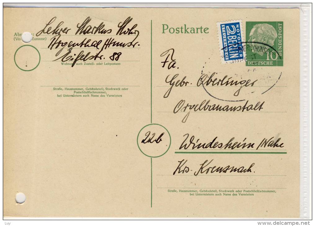 BRD - Ganzsache  10 Pf + Notopfer Steuermarke, - Postcards - Used