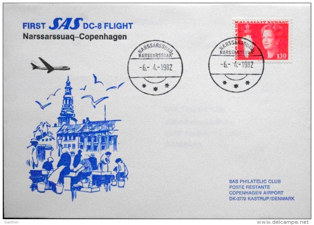 First SAS DC-8  Flight  Narssarssuaq-Copenhagen 6-4-1982 ( Lot 4333 ) - Cartas & Documentos