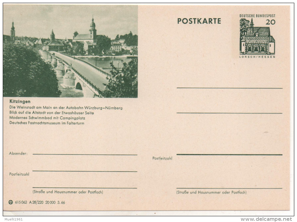 Nr. 2323,  Ganzsache Deutsche Bundespost,  Kitzingen - Geïllustreerde Postkaarten - Ongebruikt