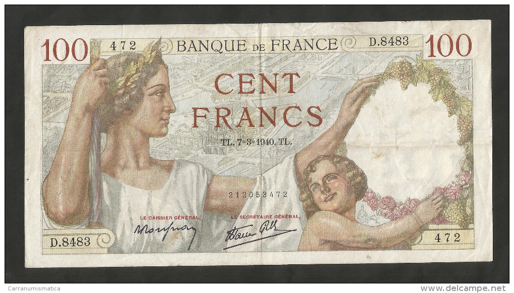 FRANCE - BANQUE De FRANCE - 100 FRANCS "SULLY" (TL 7 . 3 . 1940) - 100 F 1939-1942 ''Sully''