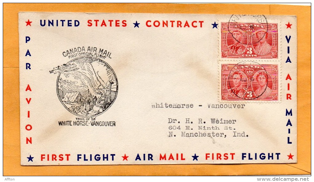 White Horse Vancouver 1938 Air Mail Cover - Erst- U. Sonderflugbriefe