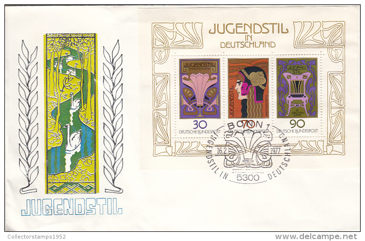 393FM- ART NOUVEAU, NEW ART, EMBOISED SPECIAL COVER, 1977, GERMANY - Lettres & Documents