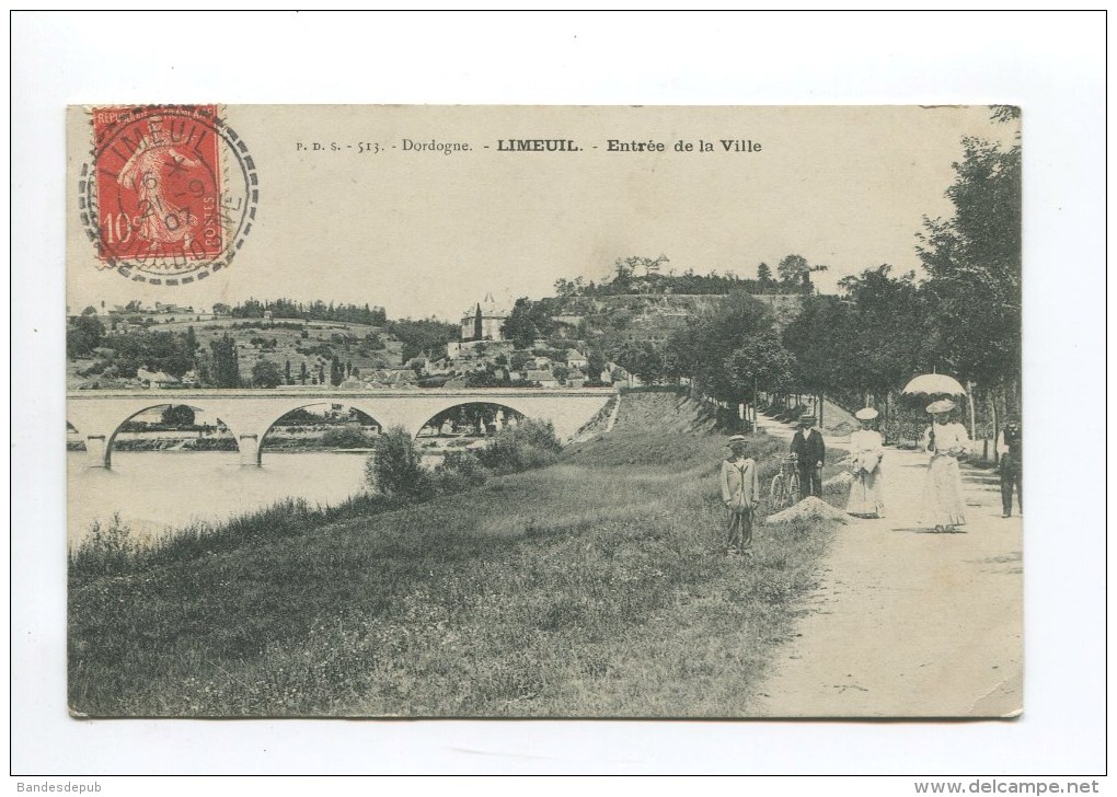 Limeuil ( Dordogne 24) - Entrée De La Ville ( Animée PDS 513 Cachet Facteur Boitier ) - Autres & Non Classés