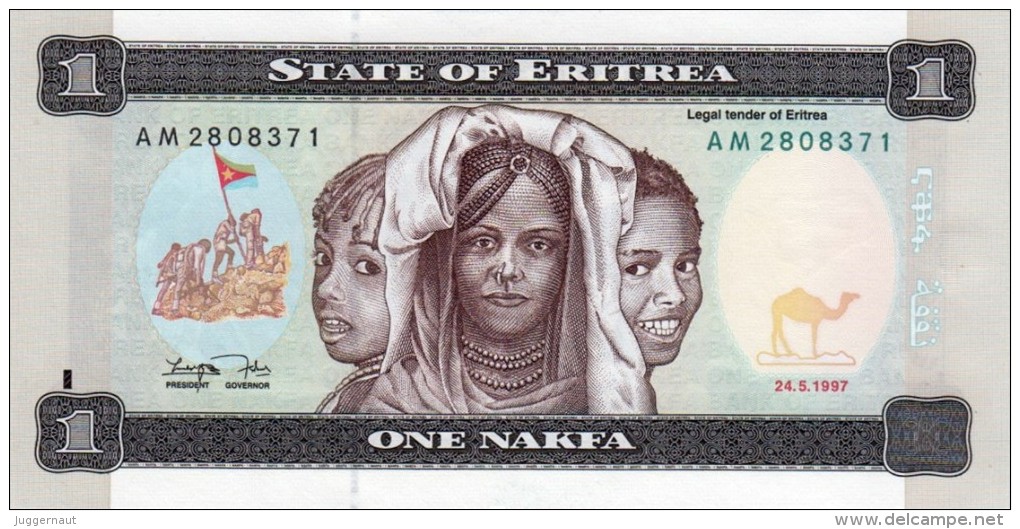 ERITREA 1 NAKFA BANKNOTE 1997 AD PICK NO.1 UNCIRCULATED UNC - Eritrea