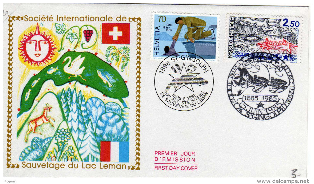 France Suisse: 1985 Fdc 100 Ans De La Société Internationale De Sauvetage Du Léman - First Aid