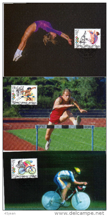 Liechtenstein: 1996 Les 3 Belles Cartes Maximum 100 Ans Des J.O Gymnastique Cyclisme Et Course De Haies - Verano 1996: Atlanta