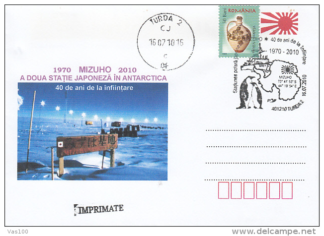 MIZUHO SECOND JAPONESE ANTARCTIC BASE,  SHIP, PENGUINS, SPECIAL COVER, 2010, ROMANIA - Bases Antarctiques