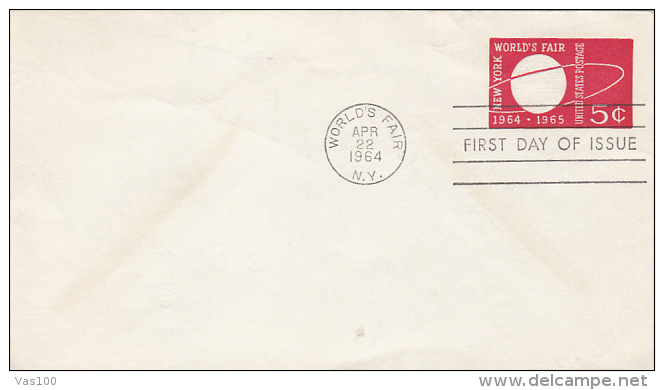 NEW YORK INTERNATIONAL FAIR, COVER STATIONERY, ENTIER POSTAUX, OBLIT FDC, 1964, USA - 1961-80