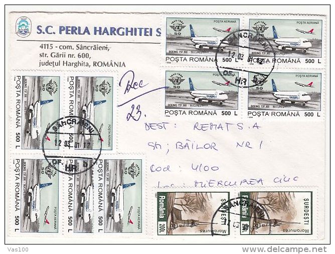 PLANES, WOODEN CHURCH FROM MARAMURES, STAMPS ON REGISTERED COVER, 2001, ROMANIA - Storia Postale