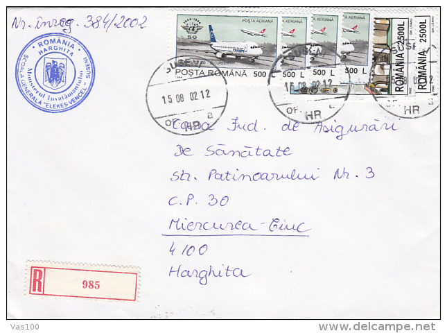 PLANES, STAMPS ON REGISTERED COVER, 2002, ROMANIA - Lettres & Documents