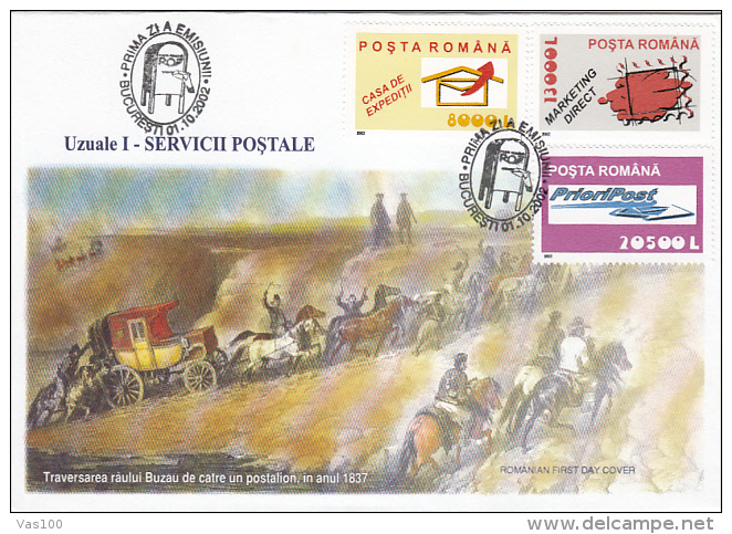 POSTAL SERVICE ANNIVERSARY, COVER FDC, 2002, ROMANIA - FDC