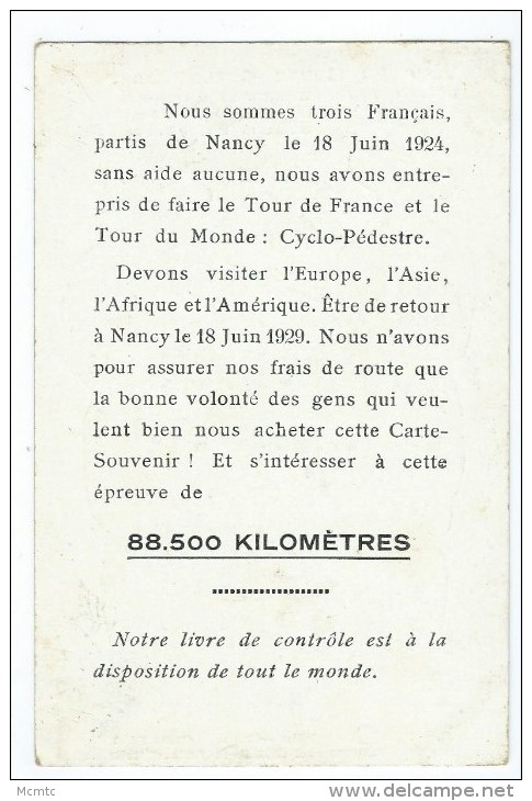 Carte Souvenir  - Tour Du Monde Cyclo Pedestre  - Nancy- - Cycling