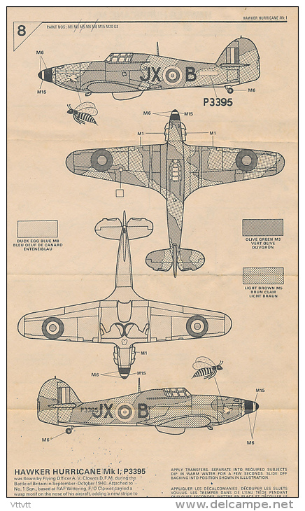 Ancienne Fiche De Montage, Avion HAWKER HURRICANE MkI, Airfix, Recto-Verso, 2 Pages (en 3 Langues) - Ohne Zuordnung