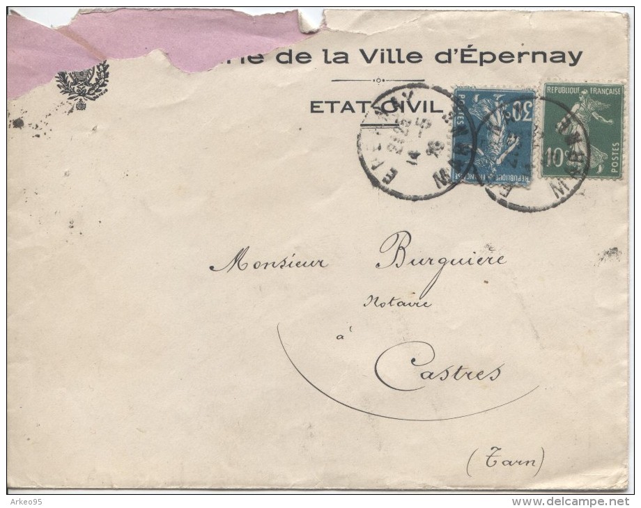 Extrait D'acte De Décès Délivré Par La Ville D'Epernay, 14/5/1926. Avec Enveloppe - Historische Documenten