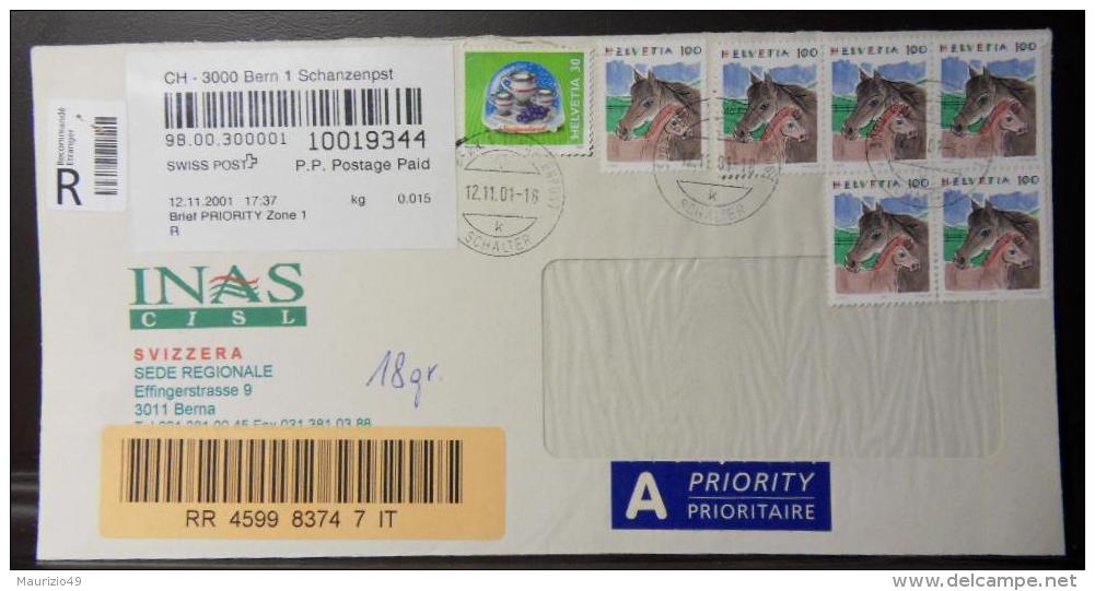 BERN 2001 12 Novembre COVER Priority  Litho. & Engr. Horses 1993 100 C. -viaggiata Per CASARANO (LE) - ITALY - VEDI FOTO - Lettres & Documents