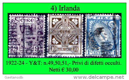 Irlanda-004 - 1922-24 - Y&T: N.49, 50, 51, - Privi Di Difetti Occulti - - Usati