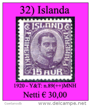 Islanda-032 - 1920 - Y&T: N.89 (++) MNH - Privo Di Difetti Occulti - - Ongebruikt