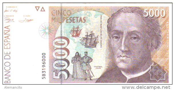 BILLETE ESPAÑA 5000 PESETAS 1992 CALIDAD  PLANCHA - [ 4] 1975-…: Juan Carlos I.